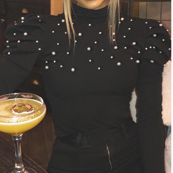 CBR Sweaters - NWT Black Studded Puff Sleeve Top